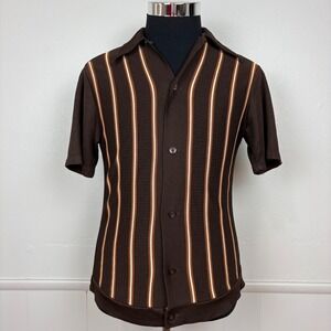 MarVista Sportswear Mens VTG Button Up Polo Shirt Sz S Short Sleeve Brown Stripe